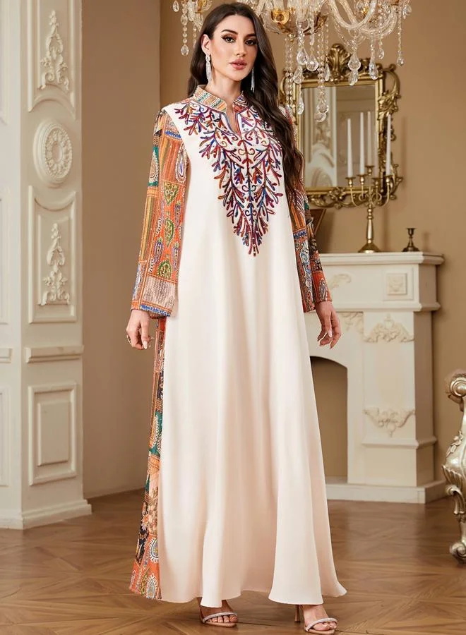 Take Two Women Embellished Faux Pearl Notch Neck Jalabiya